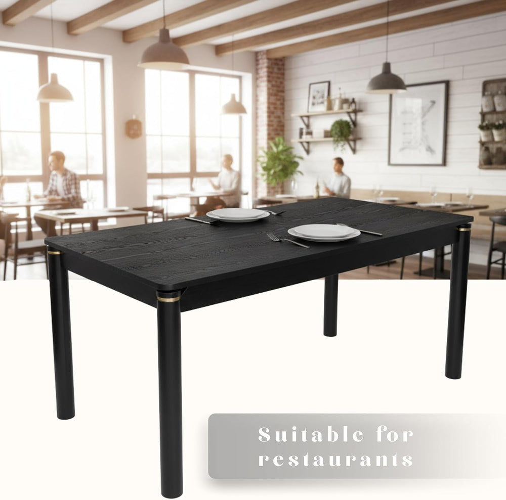 Hyfirm 63 Inch Black Solid Wood Dining Table for 4-6, Mid Century Modern Rect...
