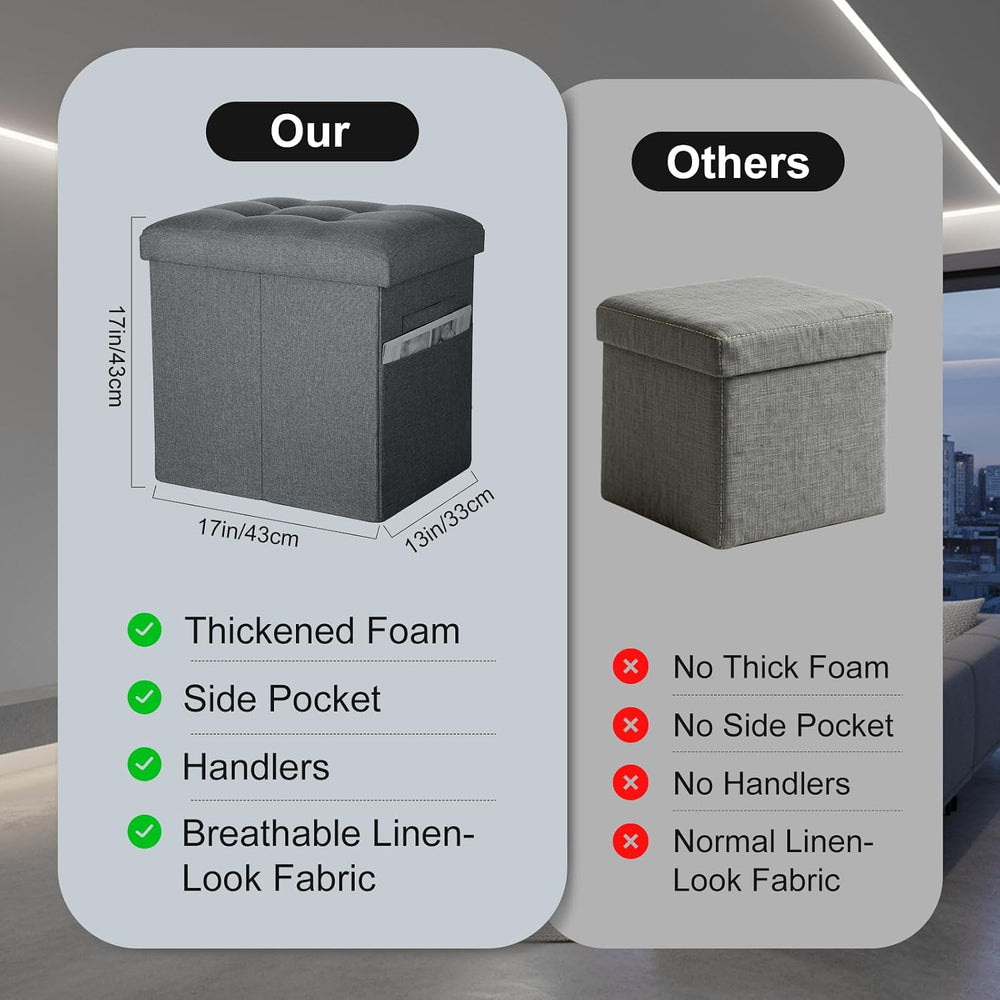 Storage Ottoman, Upgraded 17" High Foot Stools Ottoman for Dorm, Dark Gr...