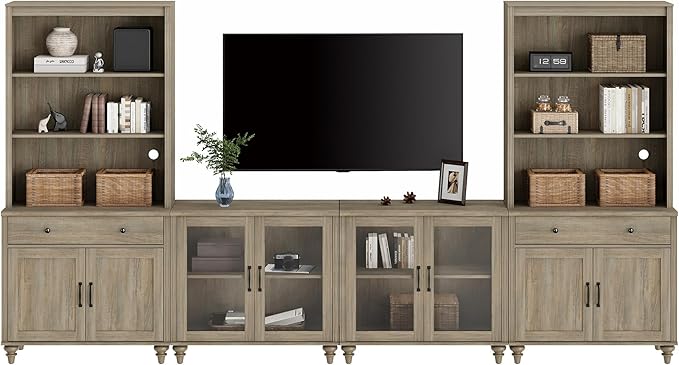 WAMPAT Entertainment Center with Bookshelves for TVs up to 75", Farmhous...