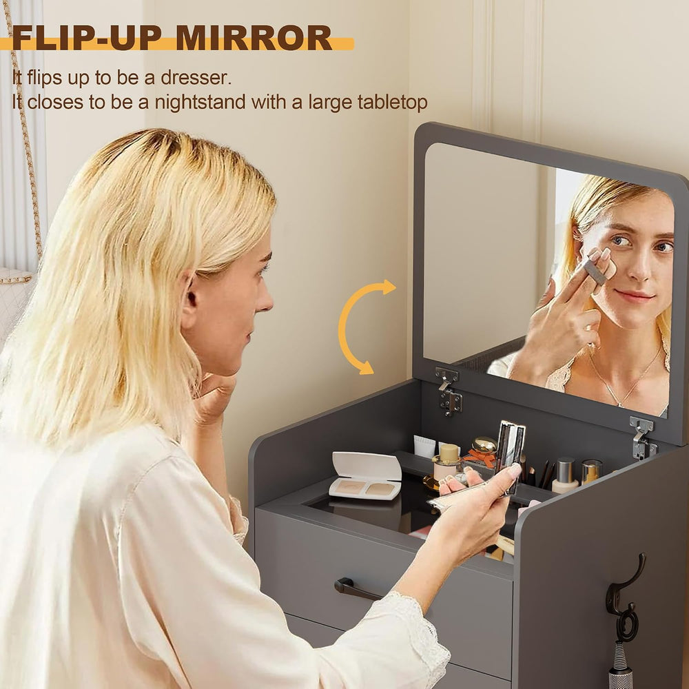 3 in 1 Make Vanity Desk with Flip Top Mirror(Grey) | Glass Top Makeup Vanity ...