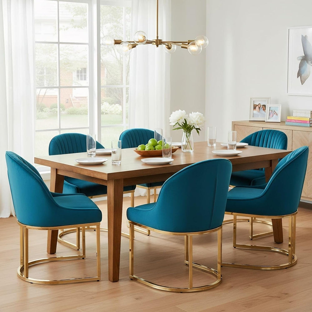 Hyfirm Modern Dining Chairs Set of 4, Velvet Teal Upholstered Kitchen Chairs ...