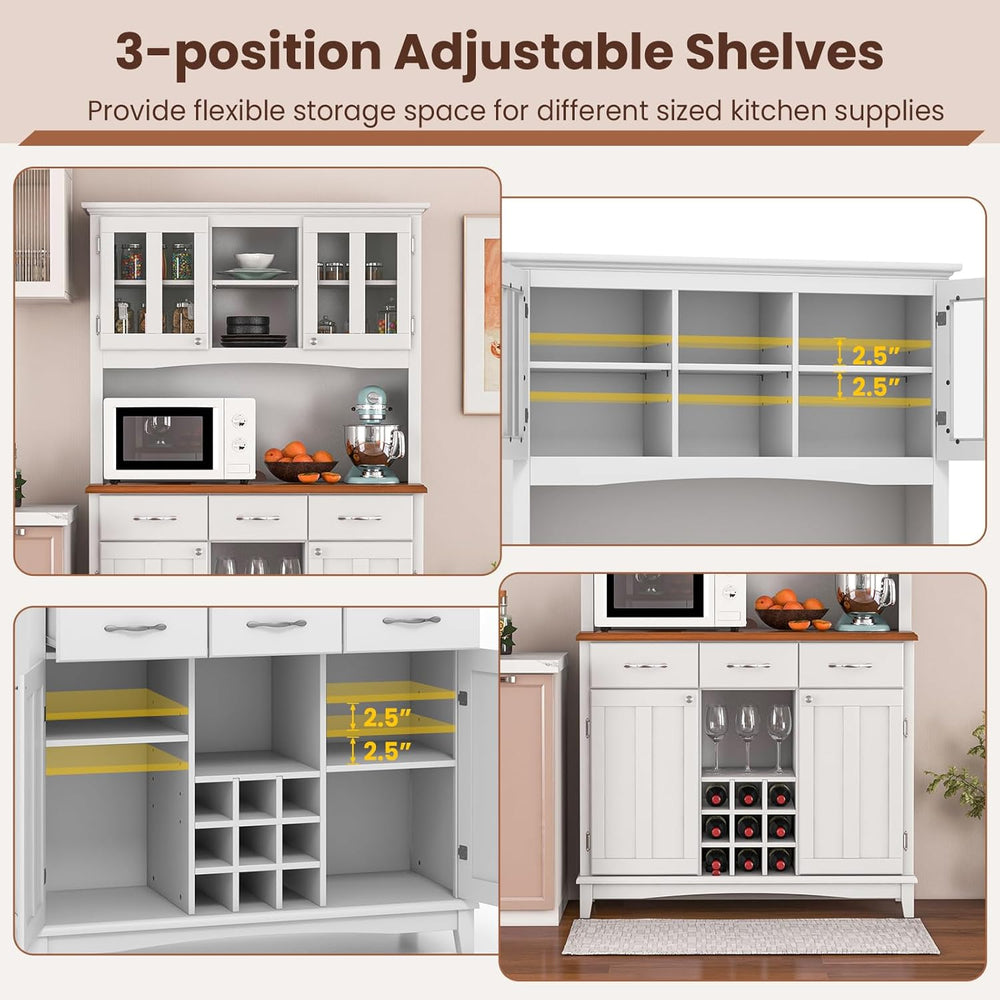 Moccha Kitchen Hutch with Storage, Farmhouse Buffet Cabinet Cupboard with Gla...