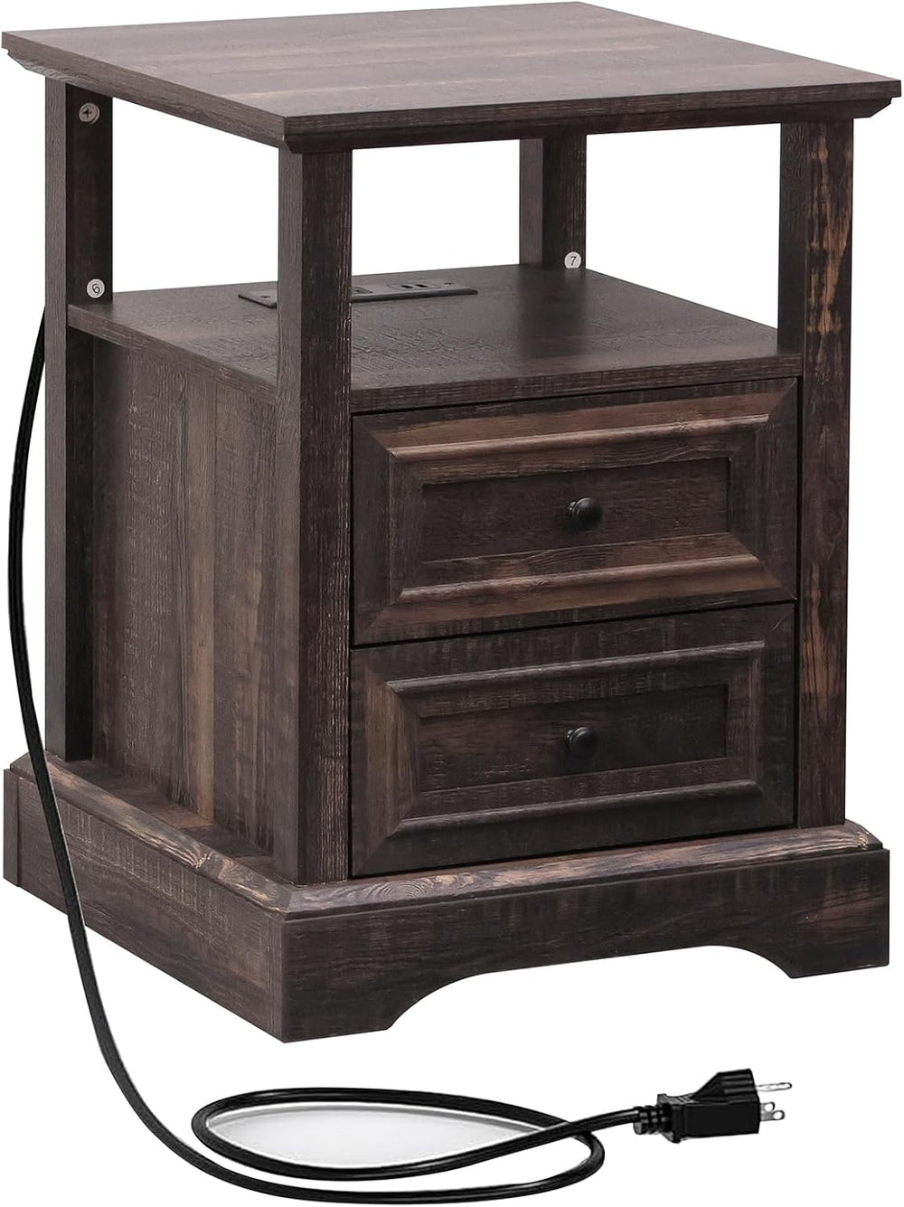 ALBAD Farmhouse Nightstand with Charging Station Rustic Bedside Table with 2 ...