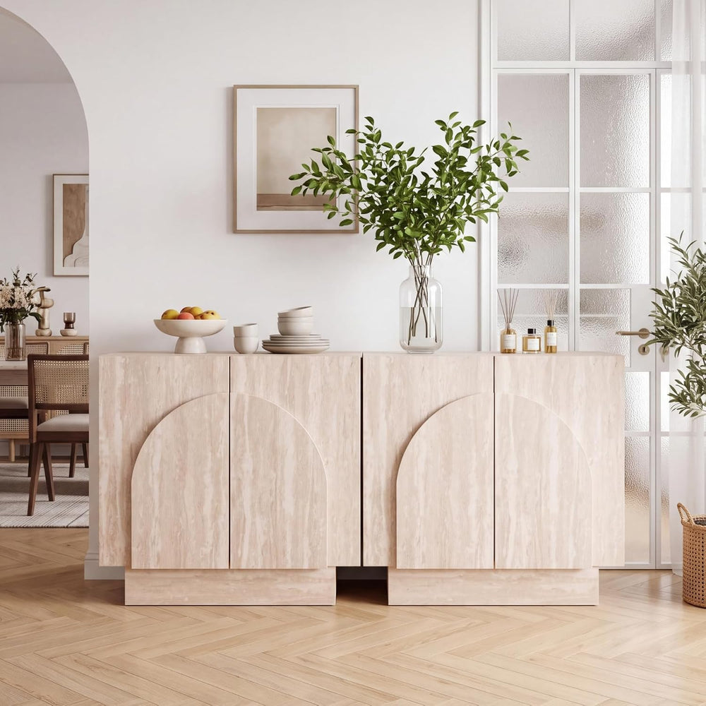 Buffet Cabinet with Storage, 31.5” Modern Sideboard Cabinet with Arched Doors...