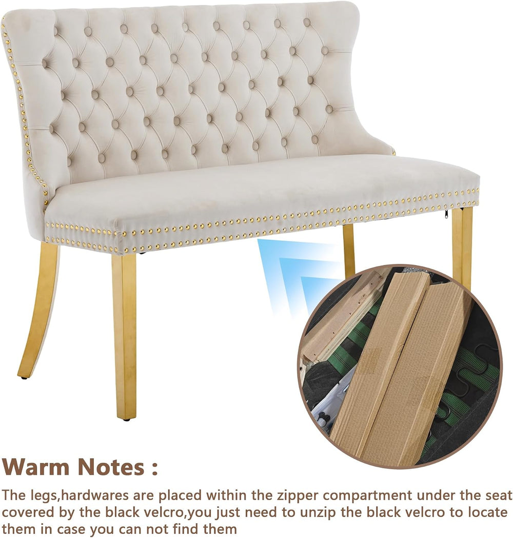 mikibama Luxury Settee Dining Bench with Back,Velvet Upholstered Banquette Be...