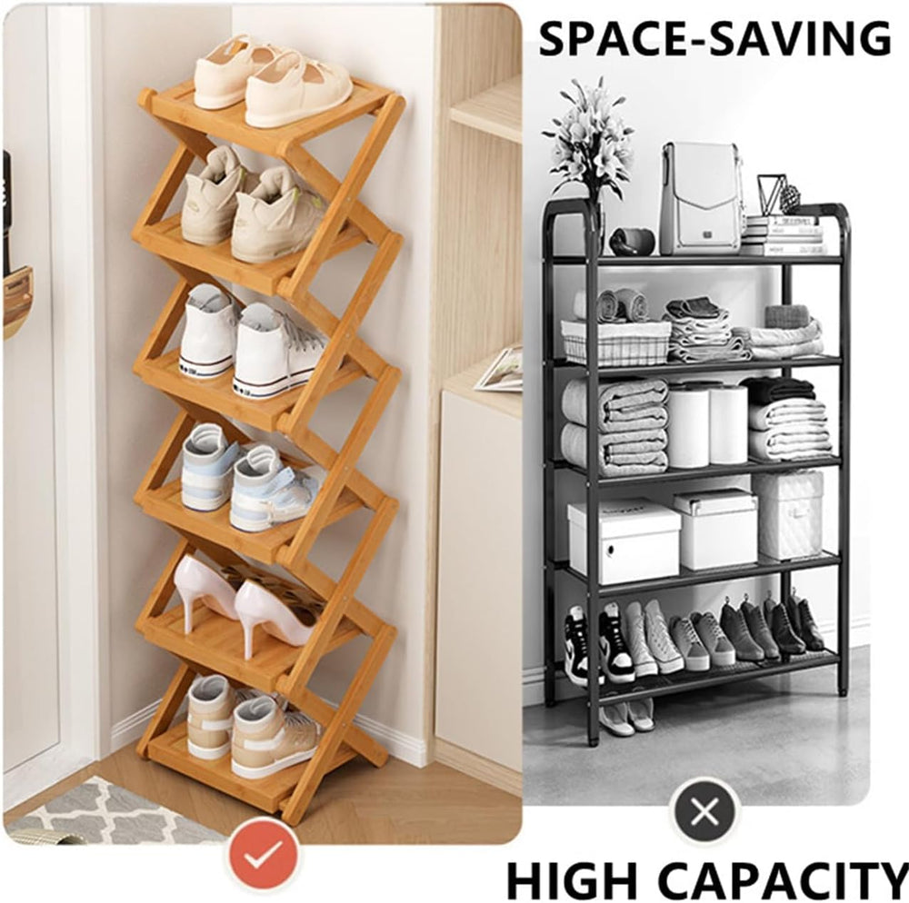 2026 New The 9-Tier No-Assembly Bamboo Foldable Shoe Rack, Without Installati...