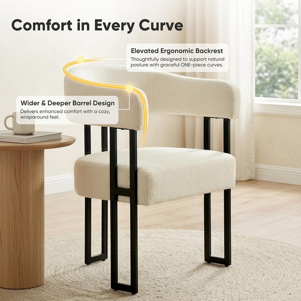 SIMTONAL Upholstered Dining Chairs Set of 4, Boucle Barrel Chairs with Arm