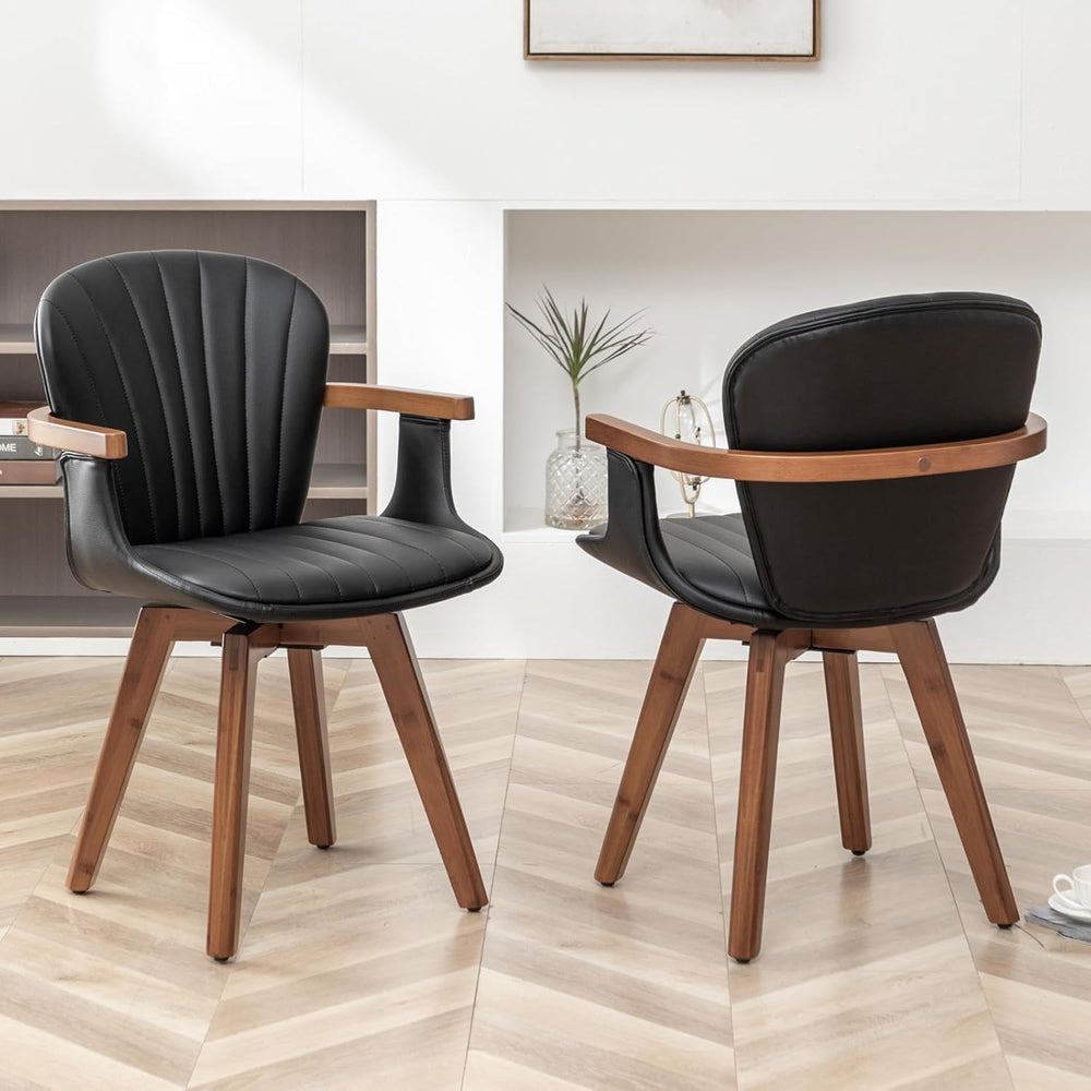 LUNLING Swivel Dining Chairs Set of 4, Mid Century Modern Black Faux Leather ...