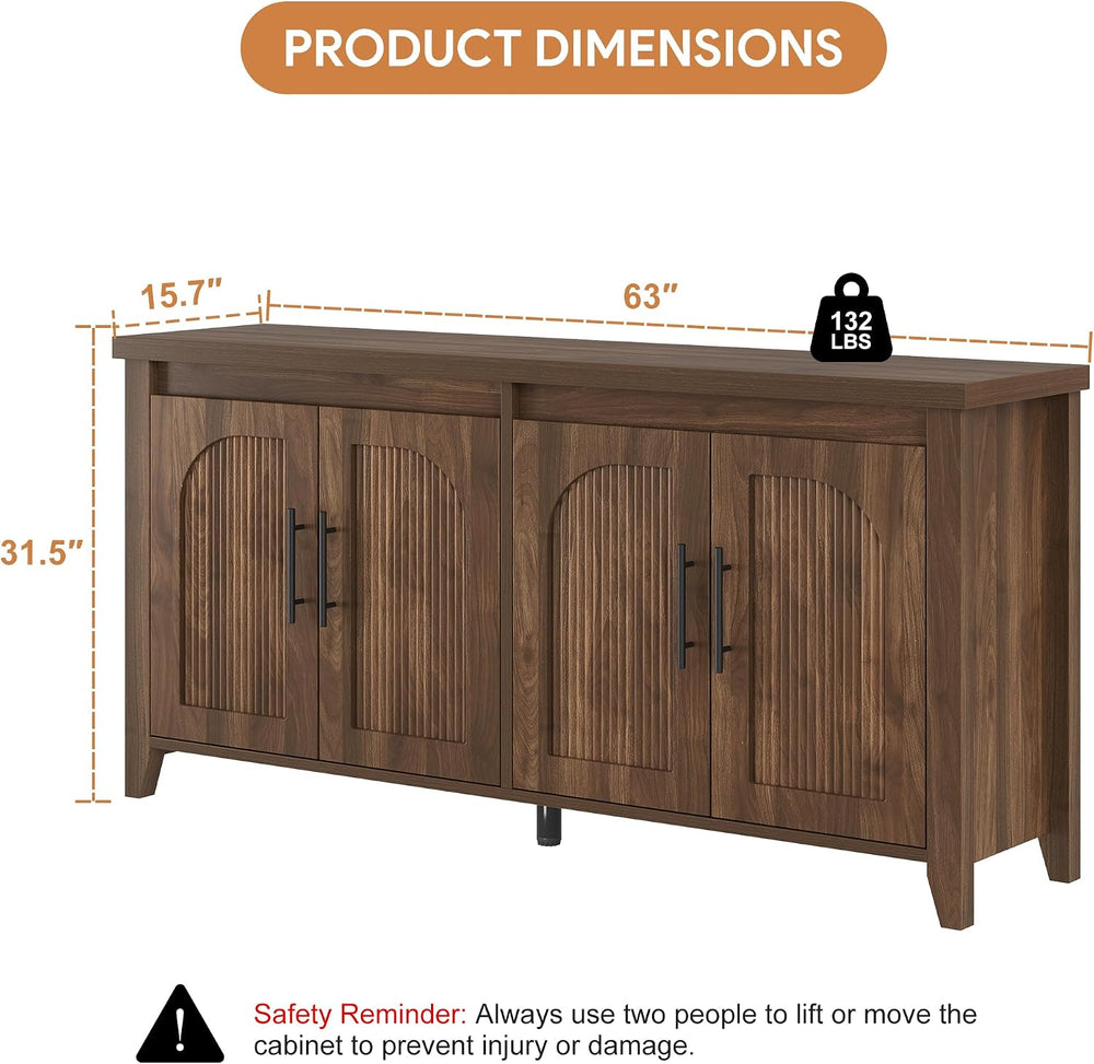knoworld Modern Buffet Cabinet with Storage, 63" Fluted Sideboard Cabine...