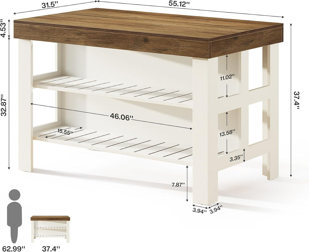 Tribesigns Kitchen Island with Storage Shelves, Farmhouse Wooden Stationary I...