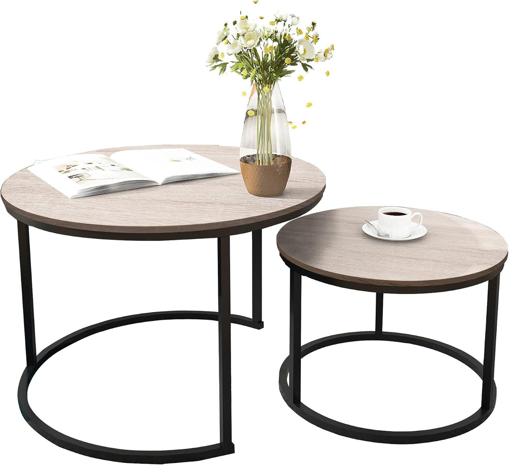 HOMERECOMMEND Round Coffee Tables Nesting Side Set of 2 End Tables for Living...