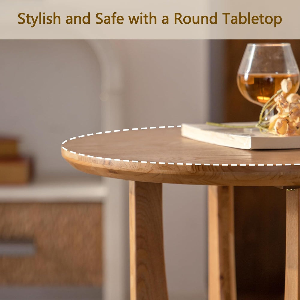 Wood Side Table, Modern Round End Table with Curved Leg, Mid-Century 24.80&qu...