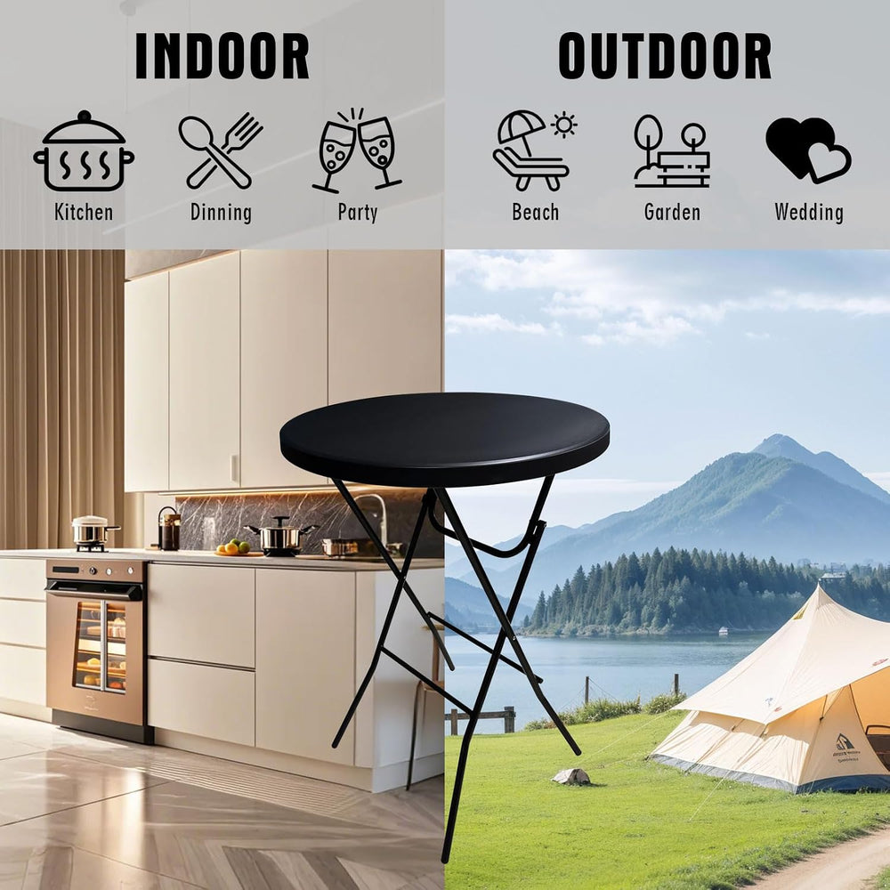 32-Inch Folding Cocktail Table, Bar Height Round Table, 2 Pack, Black