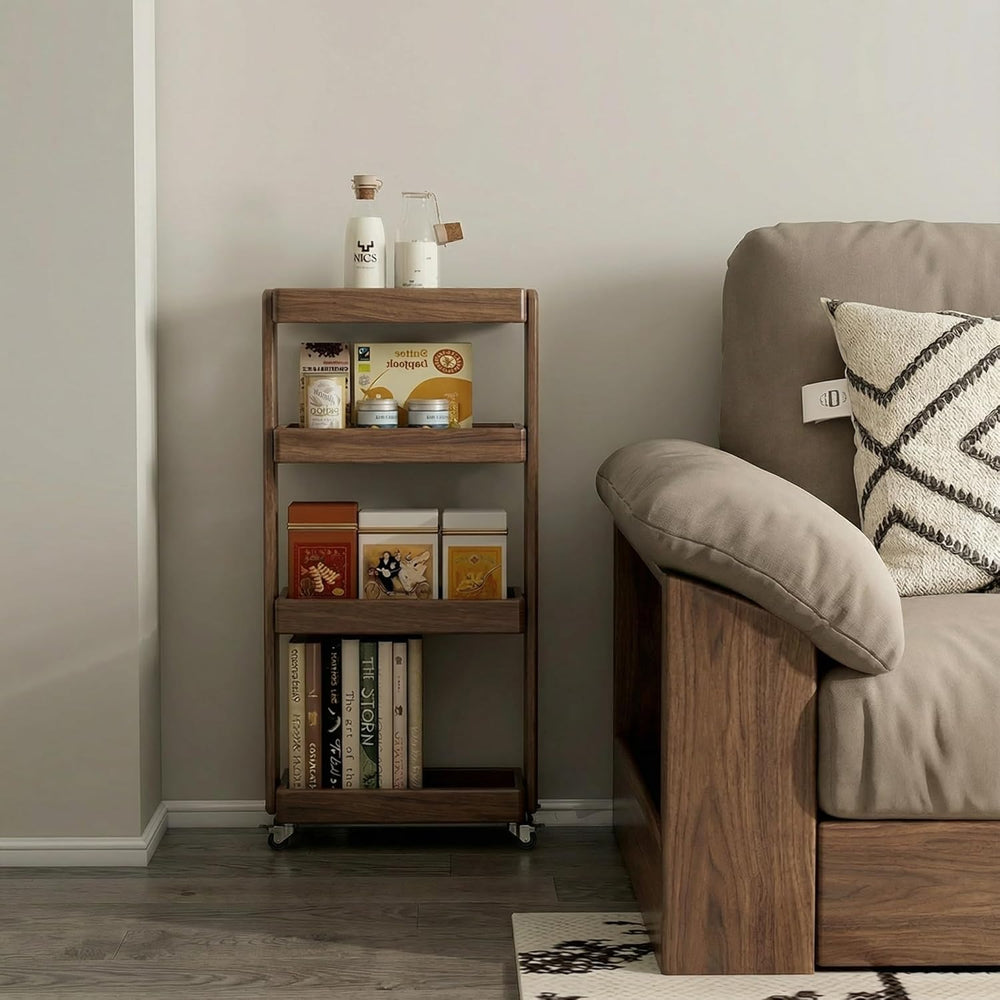 Small Narrow Side Table with Wheels, Skinny End Table for Small Spaces, 4 Tie...