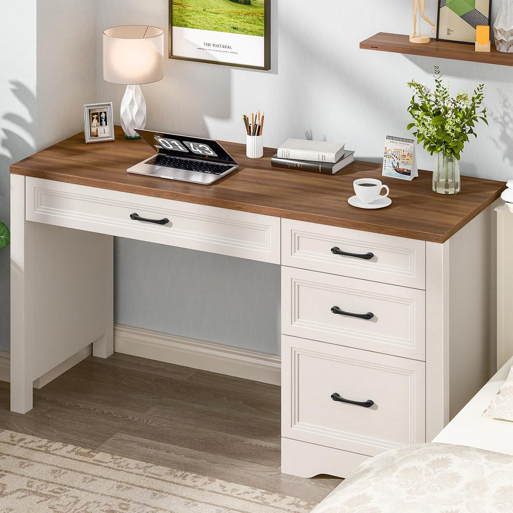 Vabches Farmhouse Executive Desk with Storage and Ample File Drawer, Rustic L...