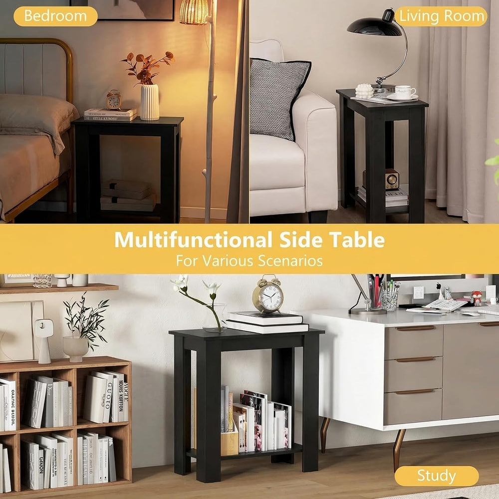 GOFLAME 24” Side Table, 2-Tier Rectangular End Table with Storage Shelf, Mult...
