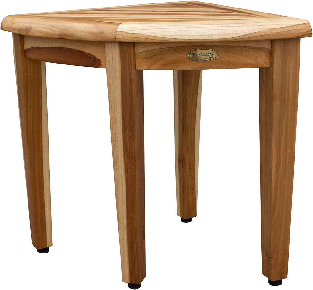 EcoDecors Snazzy Corner 18” Teak Corner Shower Bench, Bath Shower Stool