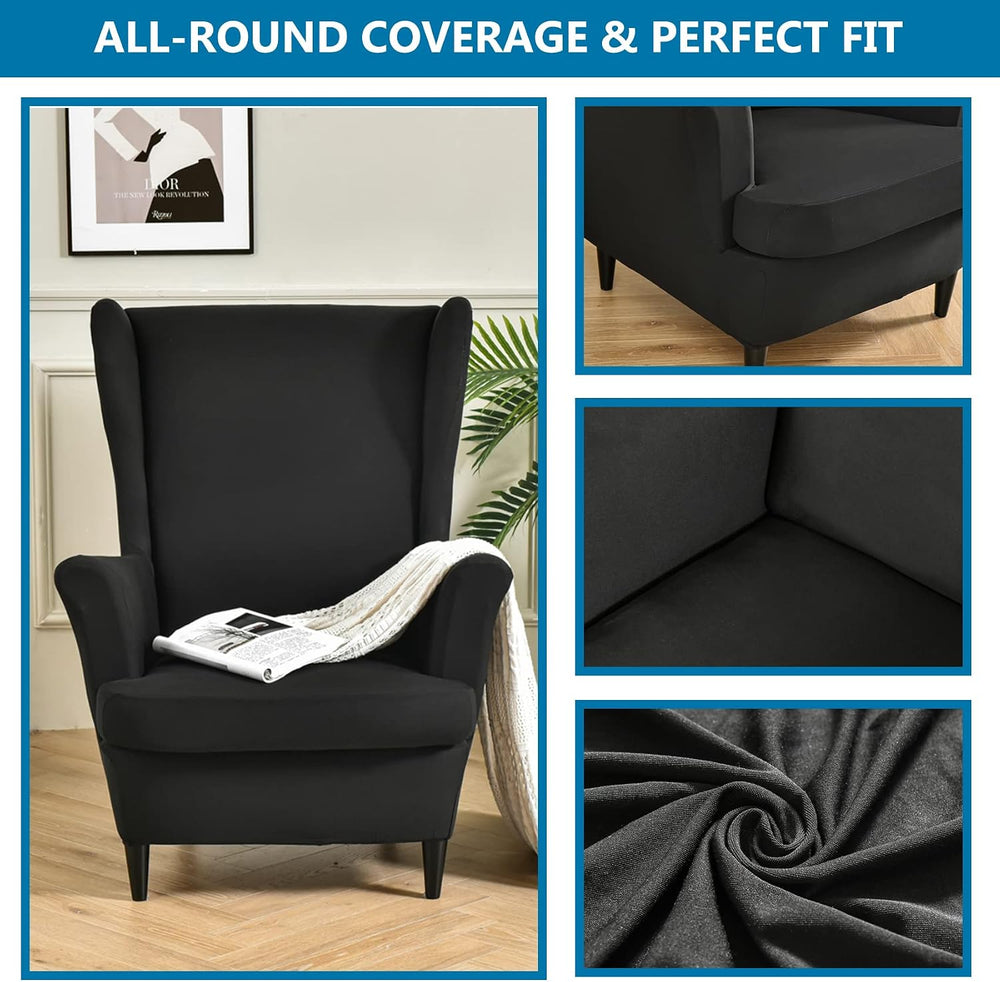 HZDHCLH Black Wingback Chair Slipcovers 2 Piece,Stretch Spandex Black Wing Ch...