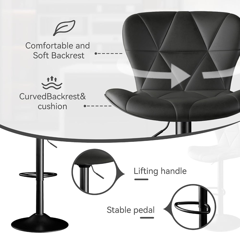 Bar Stools,Adjustable Swivel Barstools, Faux Leather Bar Chairs,Upholstered C...