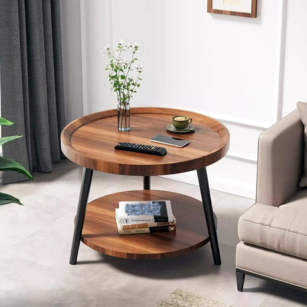 Small Round Side Table, 2-Tier Mid Century Modern Side Table, Round End Table...