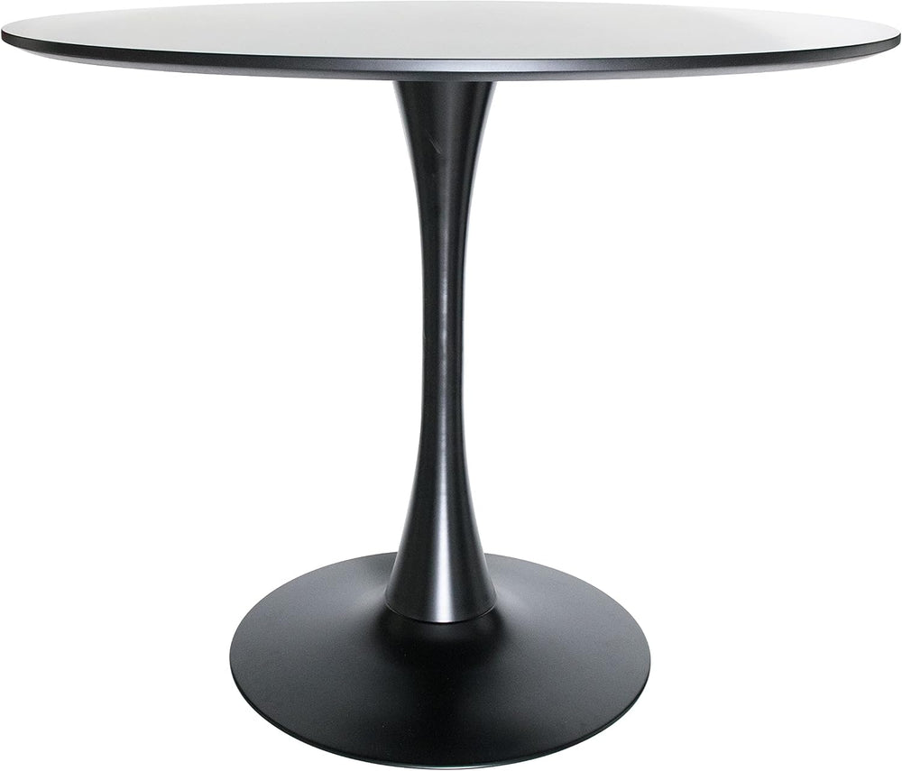 LeisureMod Bristol 35" Round Dining Table, Modern MDF Wood in Black Meta...