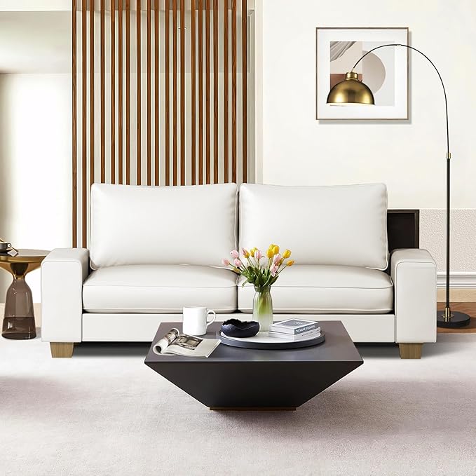 Faux Leather Couch, Mid Century Modern Comfy Loveseat Sofa with Wide Arm, Sid...