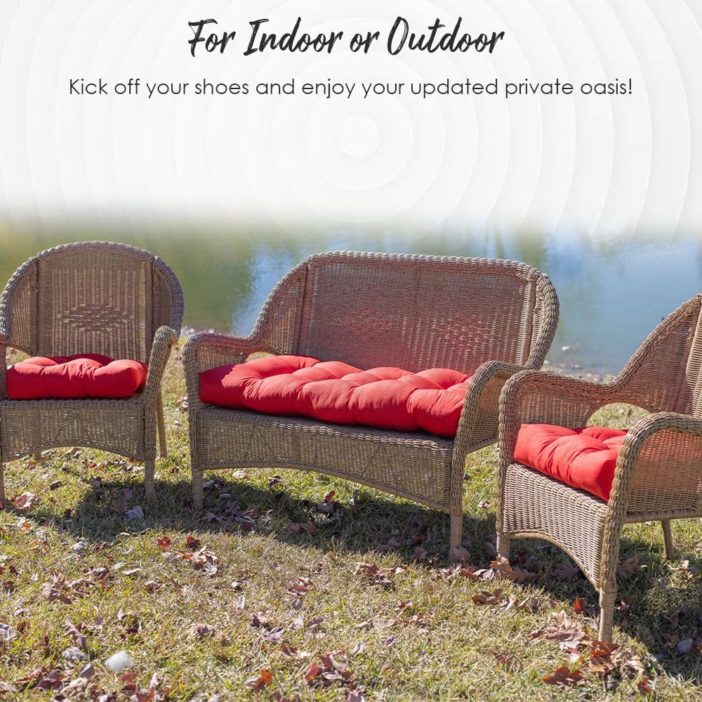 RSH DECOR: Tufted Wicker Loveseat Cushion | 41" x 19" | All-Weather...