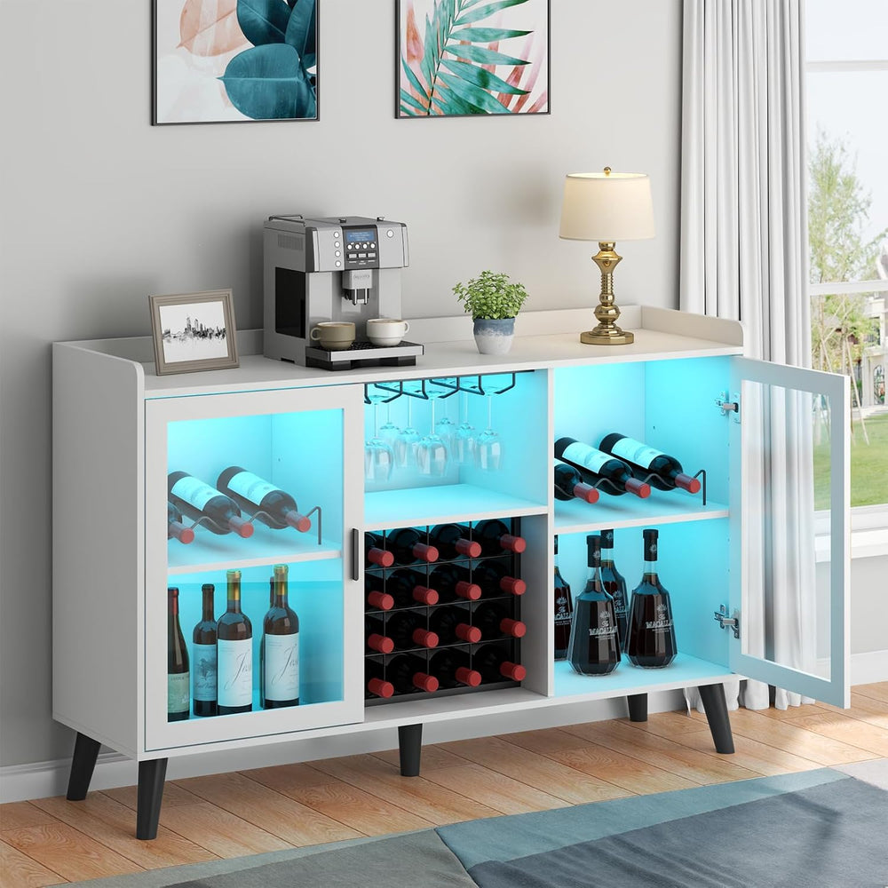 Gyfimoie Coffee Bar Cabinet with LED Light, Wine Bar Cabinet with Wine Rack |...