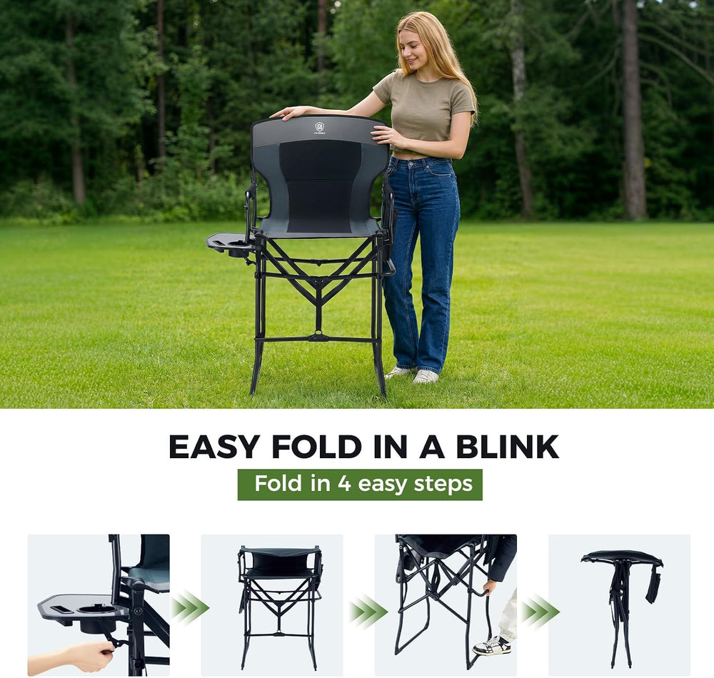 EVER ADVANCED Portable 30.7" Seat Height Tall Folding Camping Chair Dire...