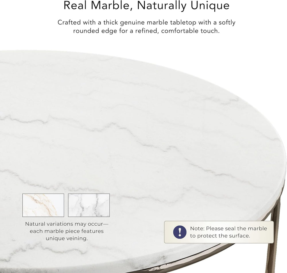 24/7 Shop at Home Aureum Modern 22-inch Round Marble Top End Table with X-Bra...