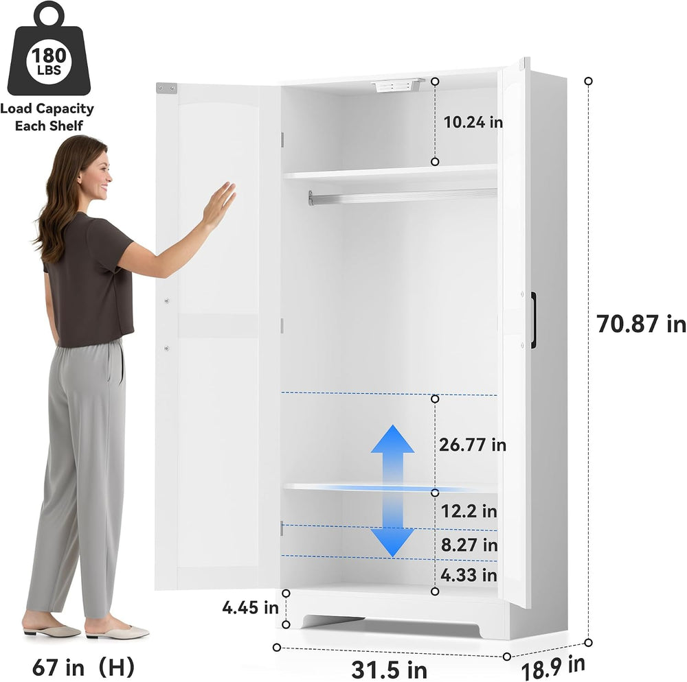 Wooden Armoire Wardrobe Closet, Wardrobe Cabinet with Door and Shelves, Frees...