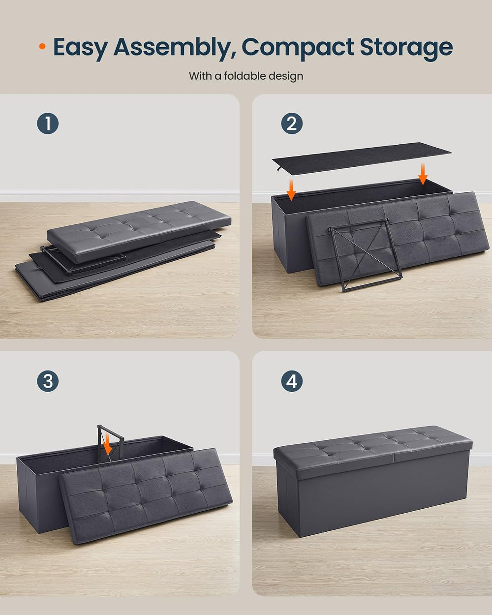 SONGMICS HOME Foldable Foot Rest Stool, Storage Ottoman, Tufted Design, PU Le...