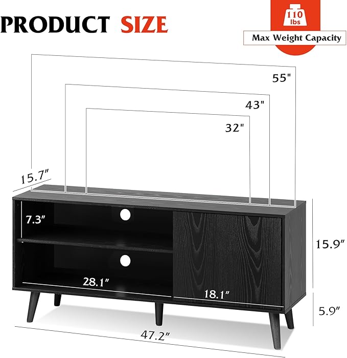 WLIVE TV Stand for 55 Inch TVs, Entertainment Center with Storage Cabinet, Mi...