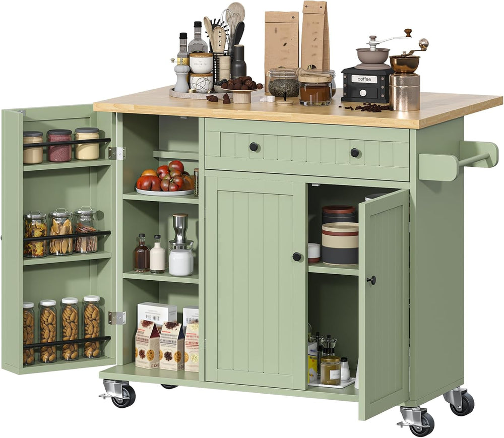 Bigbiglife Kitchen Island with Drop Leaf, Island Table on Wheels with Storage...