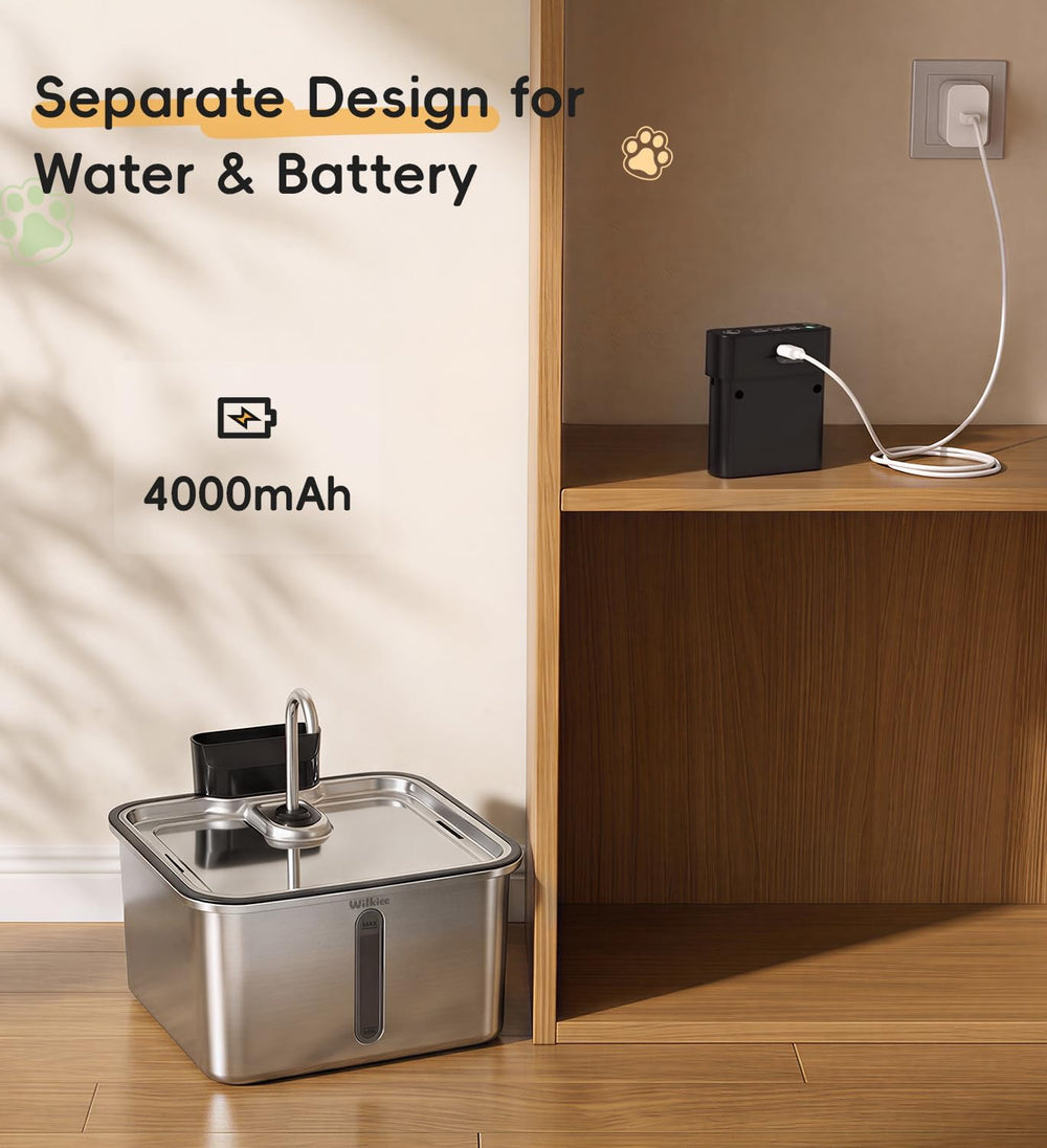 Cat Water Fountain Stainless Steel, 135oz/4L Cordless Pet Fountain for Cat