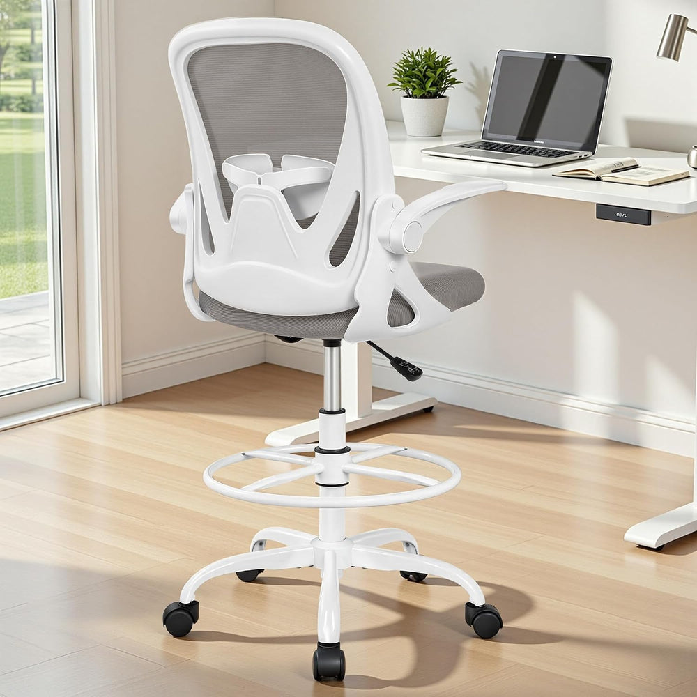 Ergonomic Drafting Chair with Flip-Up Armrests & Adjustable Footrest – Ta...