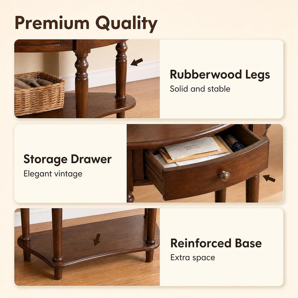 Half Moon Table, Table Solid Wood with Drawer Half-Moon Porch Side Elegant Vi...