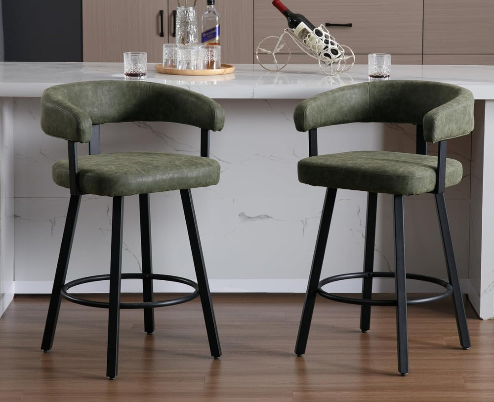 Shunzhi Modern Green Counter Height Bar Stools Set of 2 Leather Barstools wit...