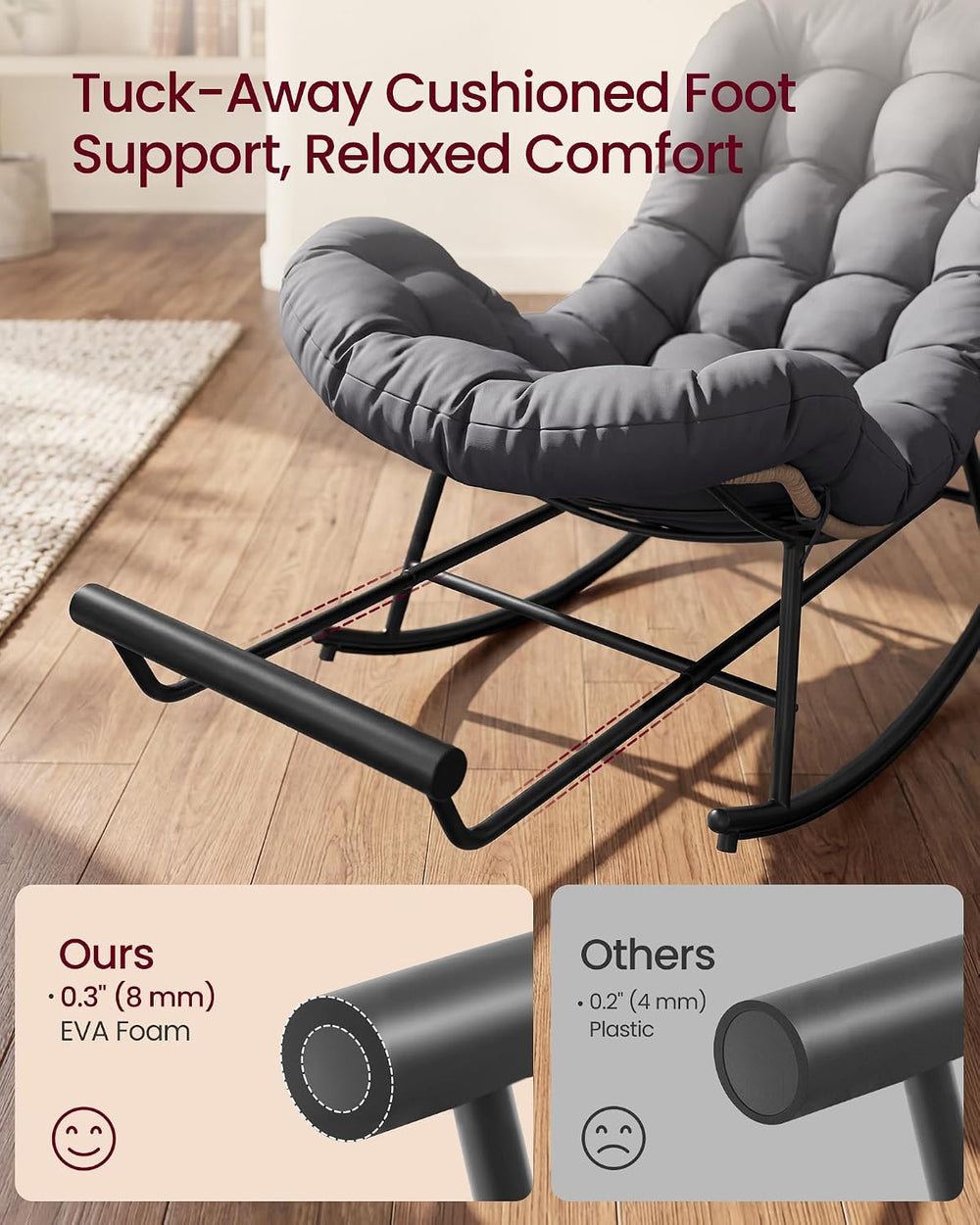 VASAGLE Outdoor Rocking Chair with Extendable Footrest, Removable Cushion