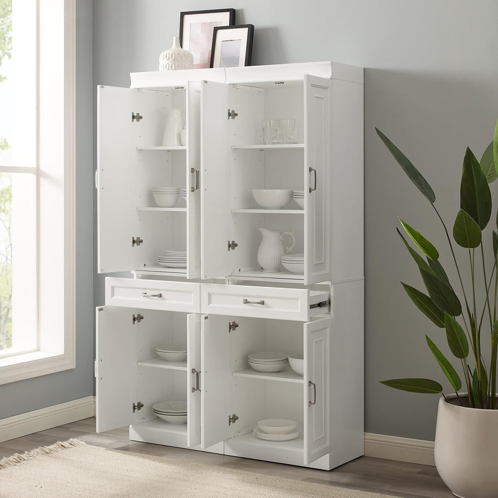 HomeStock Pantry Cabinets - 2 Piece Kitchen Storage Organizer - White Finish