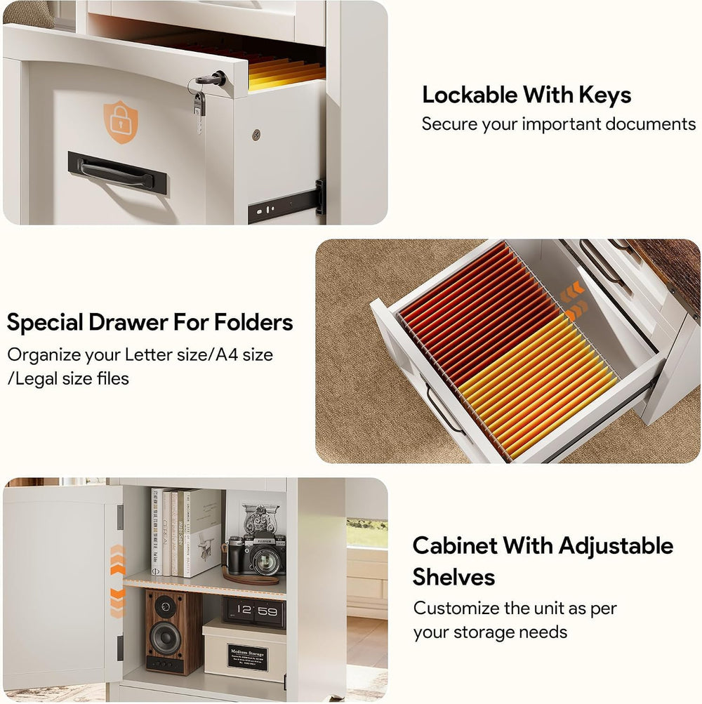 Decofy Farmhouse Executive Desk with Drawers, 55" Home Office Desks with...
