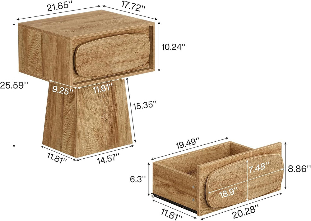 Tribesigns End Table with Storage Drawer, Modern Wooden Side Table with Curve...