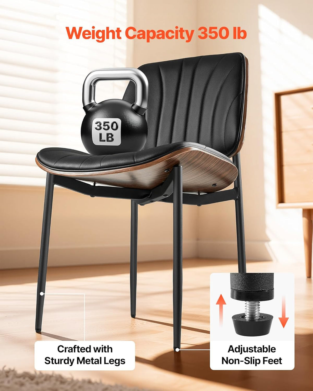VEVOR Modern Dining Room Accent Chairs Set of 2, Upholstered Leather Side Cha...