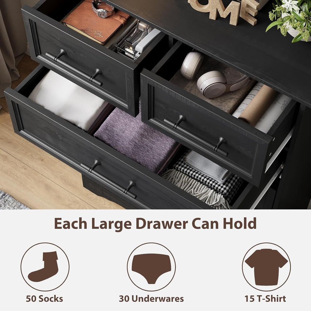 YANSNWO Black 6 Drawer Dresser for Bedroom, 44" Tall Chest of Drawers