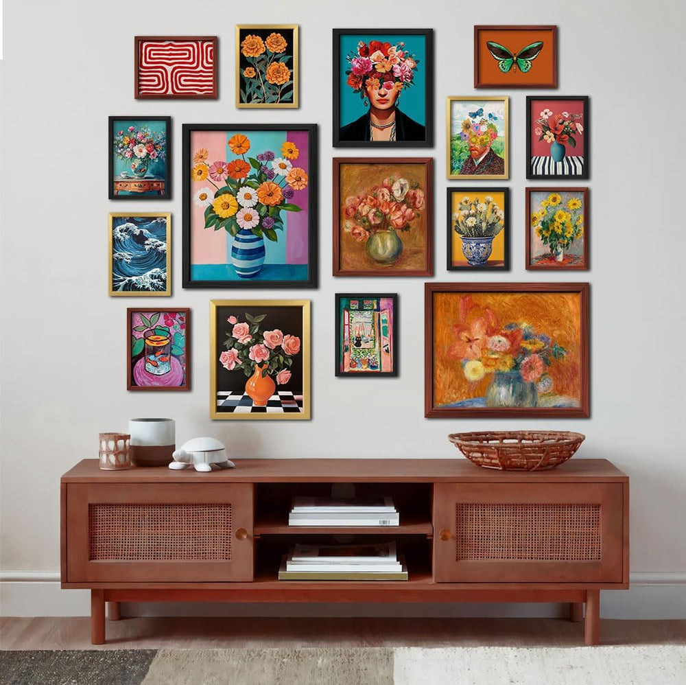16 PCS Framed Eclectic Wall Art Decor, Mid Century Modern Maximalist Home Gal...