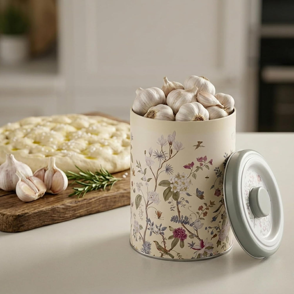 MARIA ROMA Metal Potato and Onion Storage Bin Set of 3 with Garlic Keeper - V...