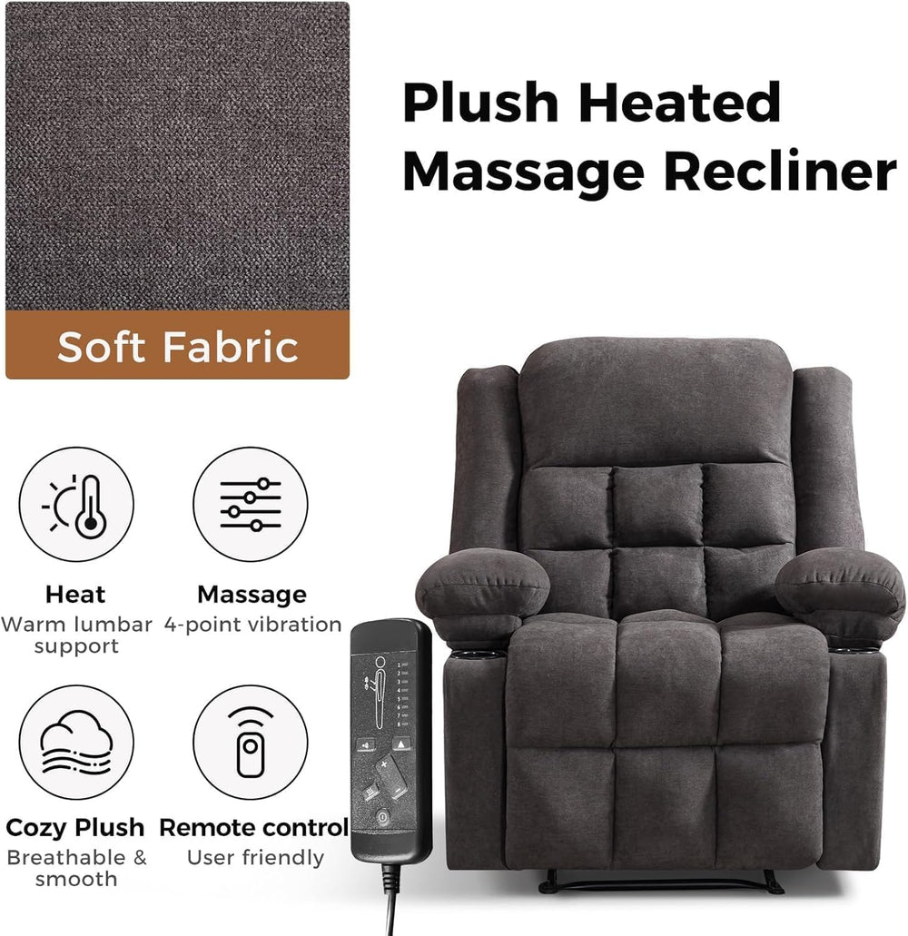 HAOMARKETS Classic Manual Recliners with Massage and Heat for Adults, Breatha...