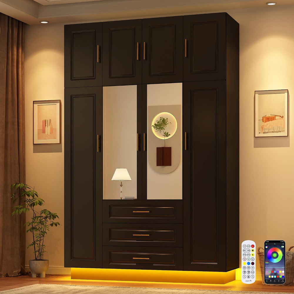 Hlivelood Large Armoire Wardrobe Closet Cabinet with Drawers and LED Lights, ...
