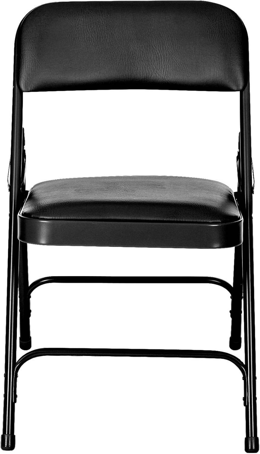 OEF Furnishings OEF1210 Vinyl Cushioned Folding Chairs with Steel Frame, Blac...