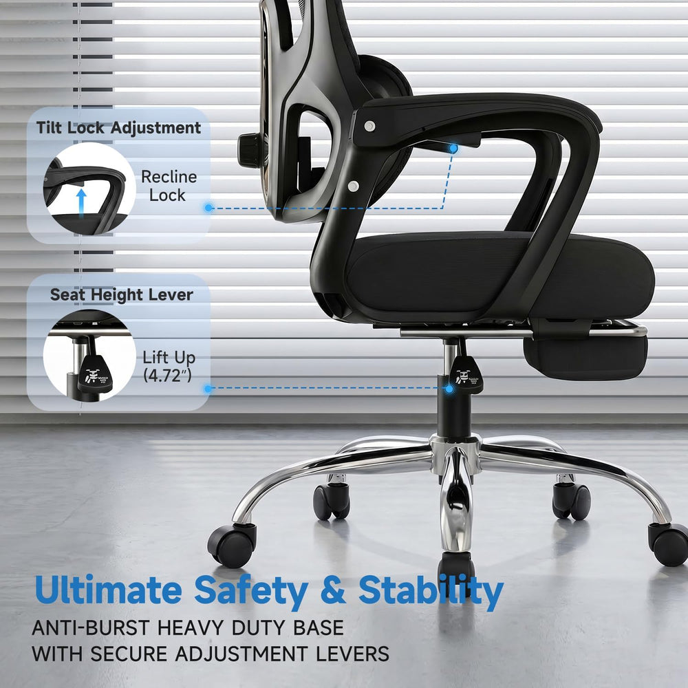 Ergonomic Office Chair with Footrest, 90-145° Reclining Desk Chair with Adjus...